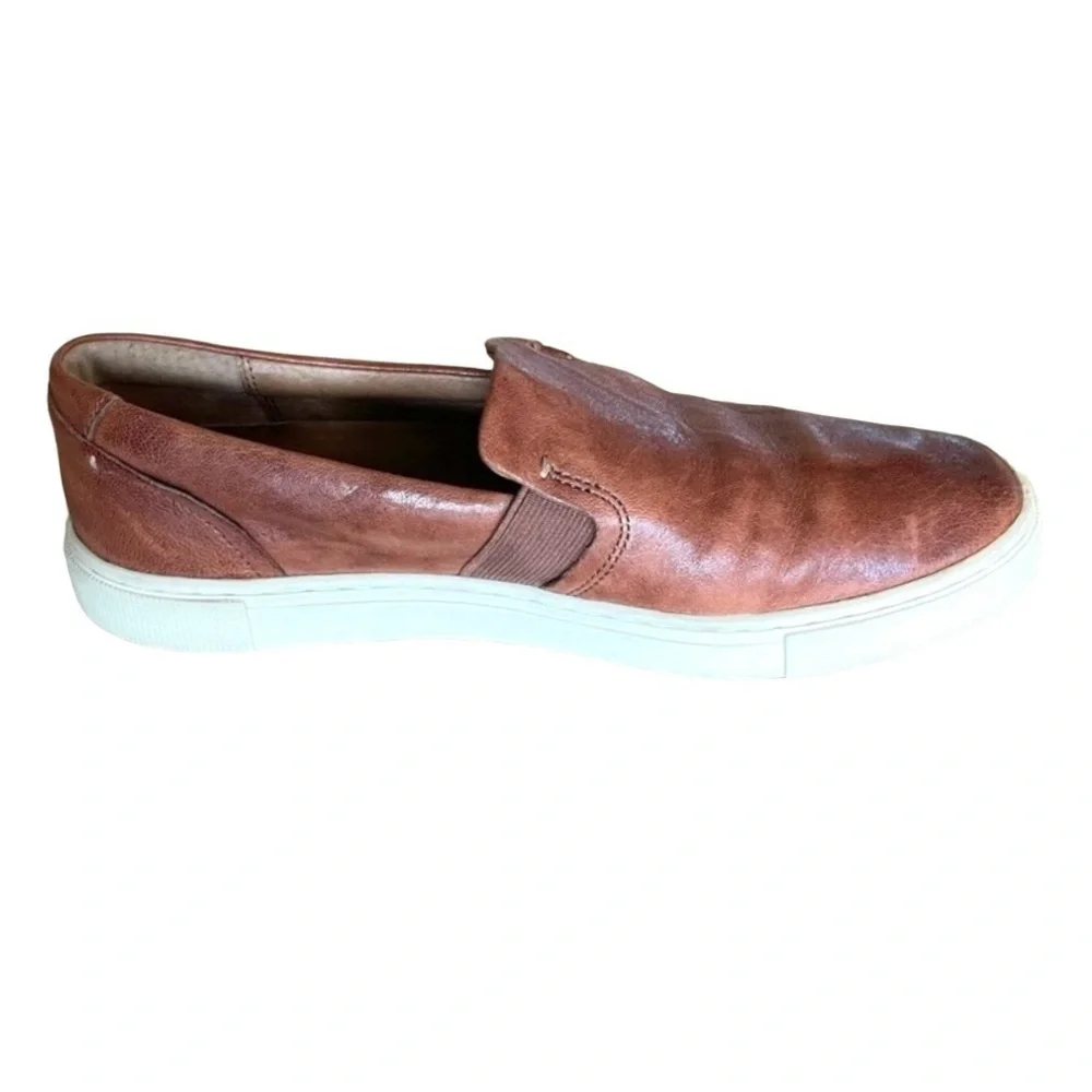 Frye Ivy Leather Slip On Sneakers 6.5 Cognac Brown Minimalist